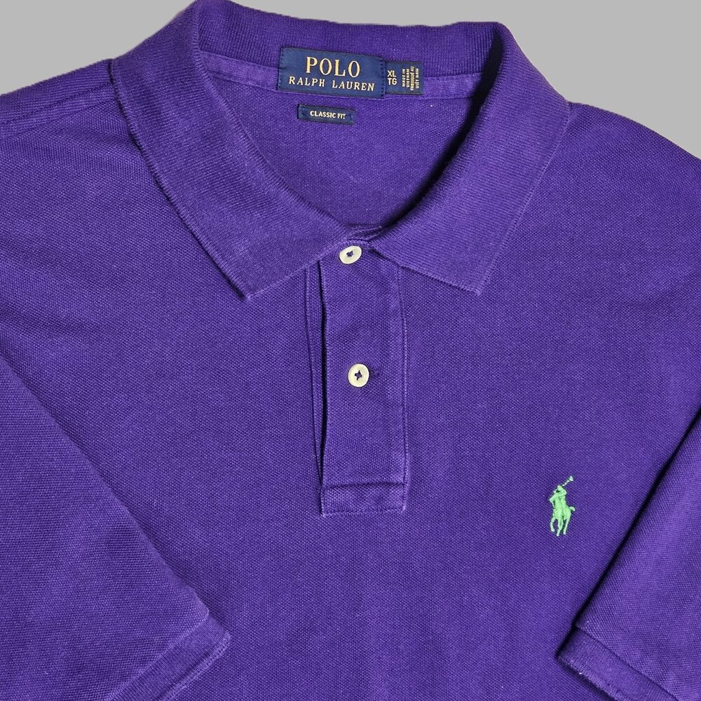 Polo Ralph Lauren XL Classic Fit Purple "Joker" Lime Green Pony Mesh Polo